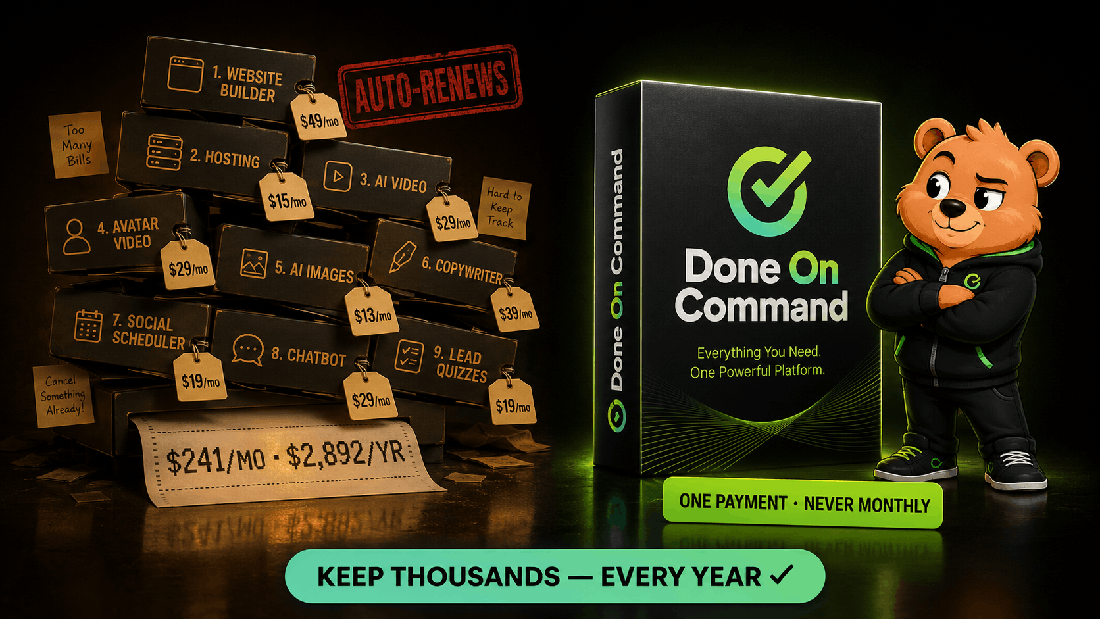 Nine stacked monthly tool subscriptions costing 2892 dollars a year versus one single payment
