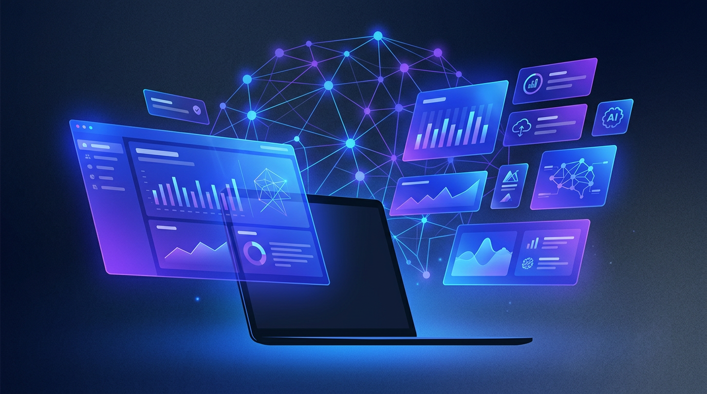 Abstract AI workspace review illustration