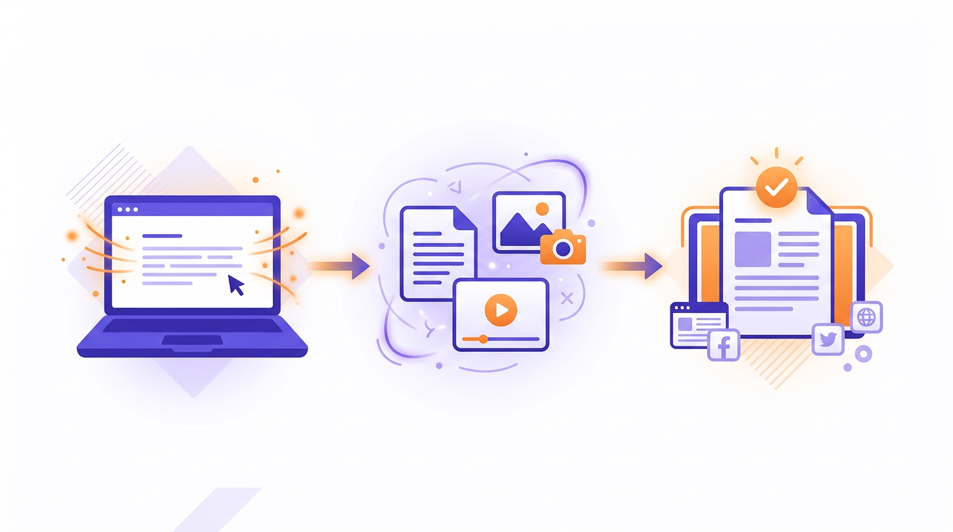 Three-step AI workflow from prompt to finished content