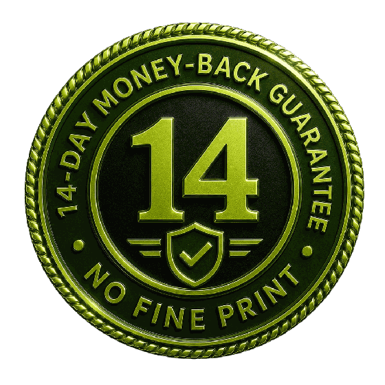 14 day money back guarantee, no fine print