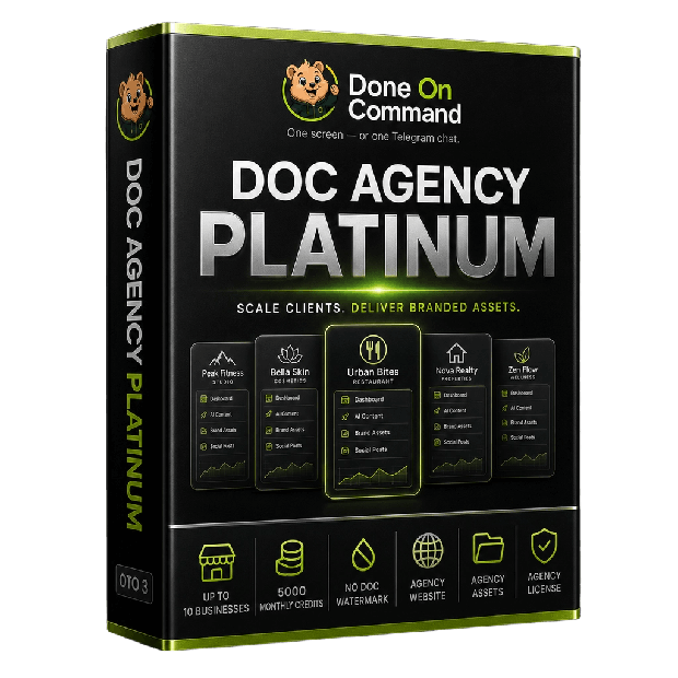 Agency Platinum upgrade: 10 client businesses, no watermark, agency kit