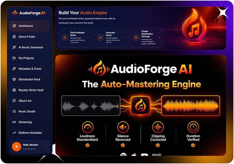 AudioForge AI auto mastering engine screen