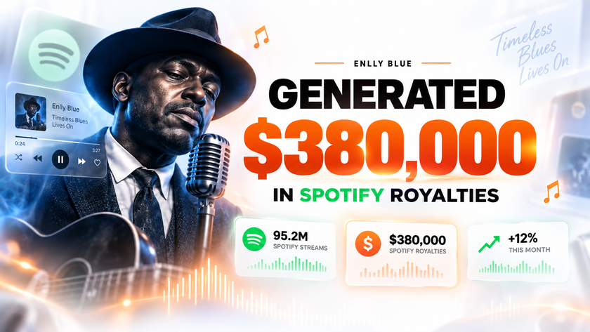 AI music project Enlly Blue earnings 380,000 dollars on Spotify