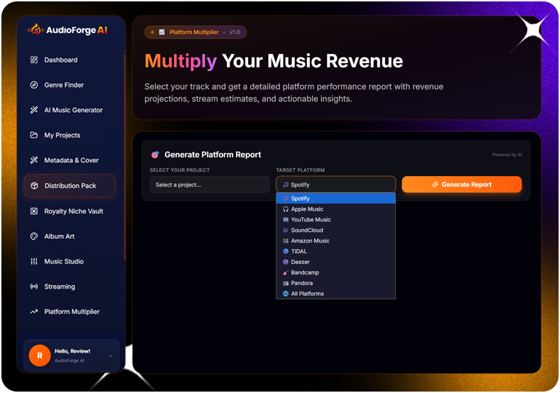 AudioForge AI multi track generator creating original songs