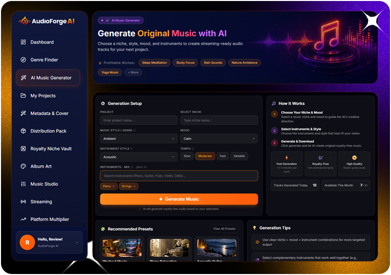 AudioForge AI generation progress with live preview