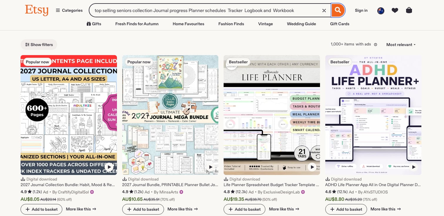 NicheGoldmine AI Etsy marketplace demand for journal collections