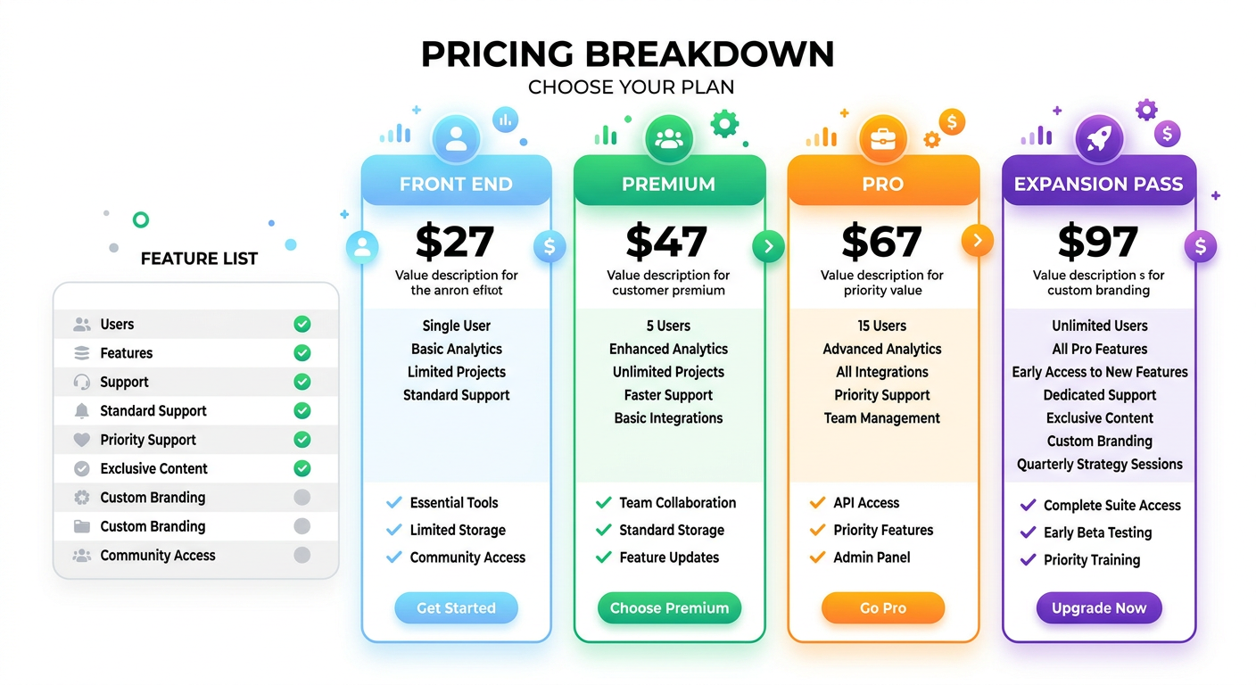 Restaurant Agency Studio Pricing Table OTOs