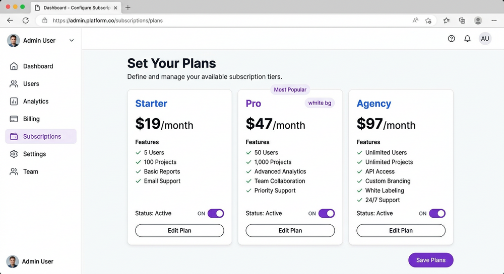 Step 4 set your subscription pricing tiers