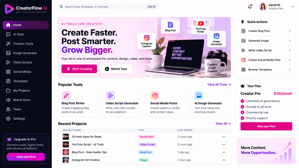 Branded AI platform layout for freelancers