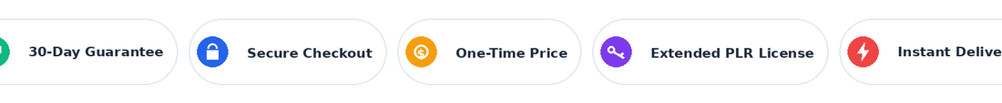30-day guarantee, secure checkout, one-time price, extended PLR license, instant delivery