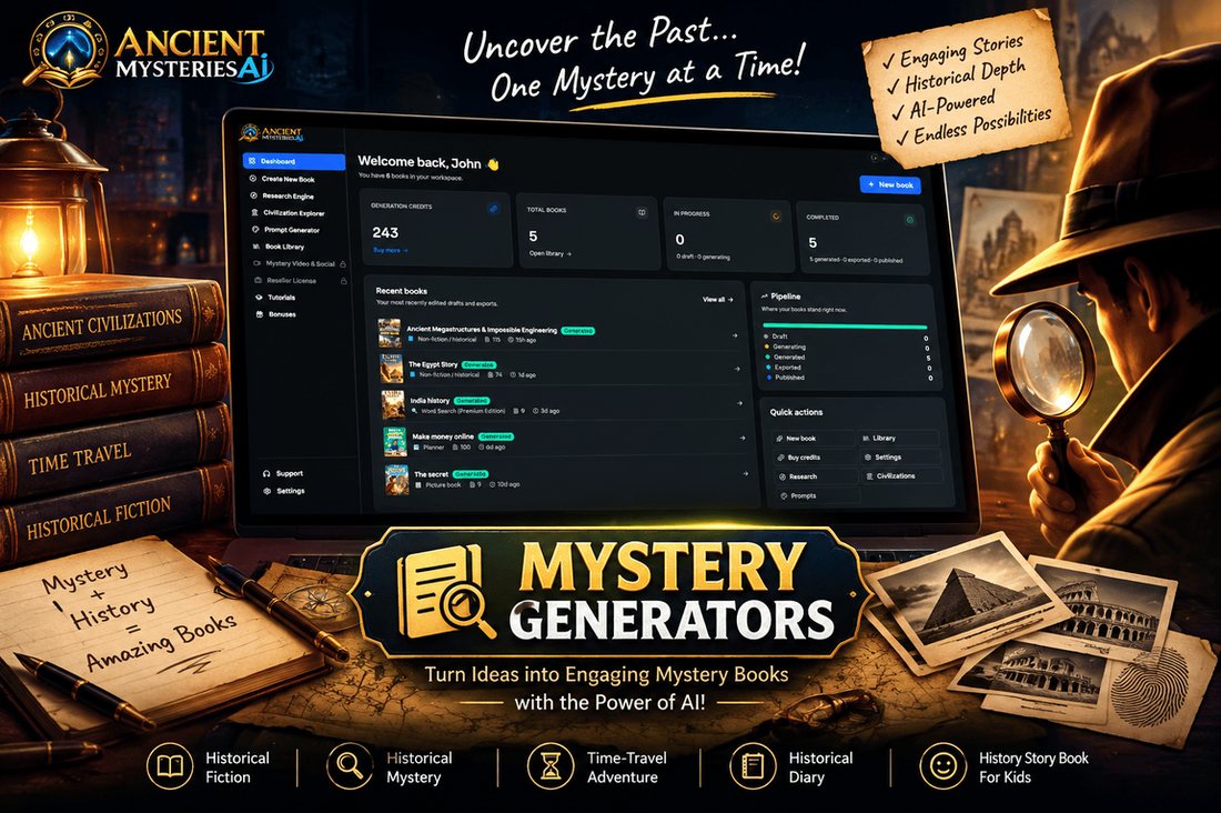 Ancient Mysteries AI mystery generator screen
