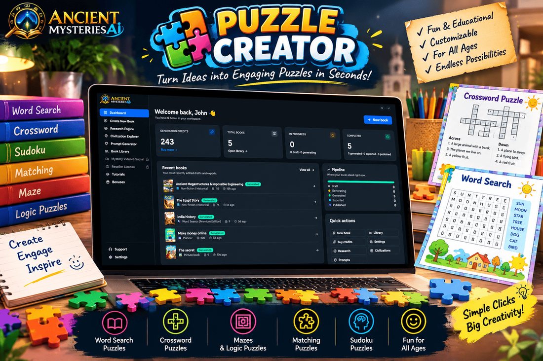 Ancient Mysteries AI puzzle creator screen