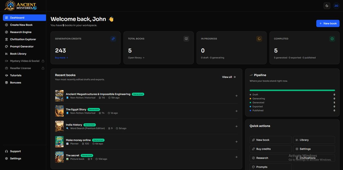 Ancient Mysteries AI dashboard overview