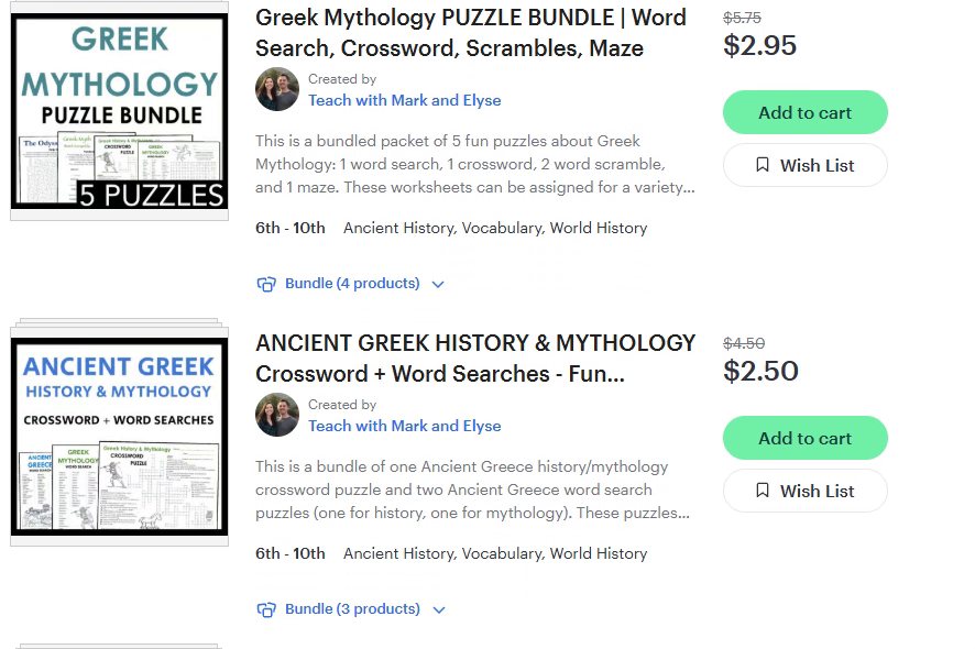 Live history teaching resources listed for sale