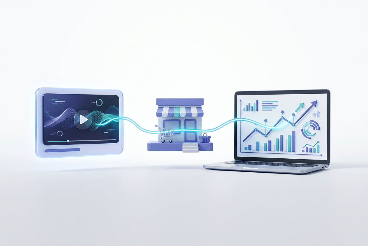 Video content connected to a storefront and performance dashboard