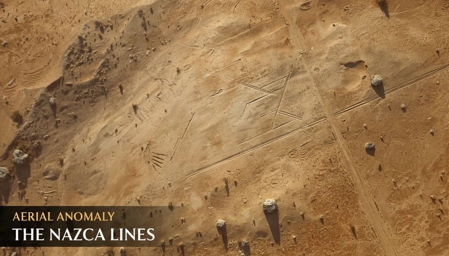 Ancient Mysteries AI aerial research image of the Nazca Lines